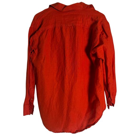 Solid & Striped The Oxford Tunic Linen Button Up Shirt in Candy Red Size Small - Picture 6 of 8